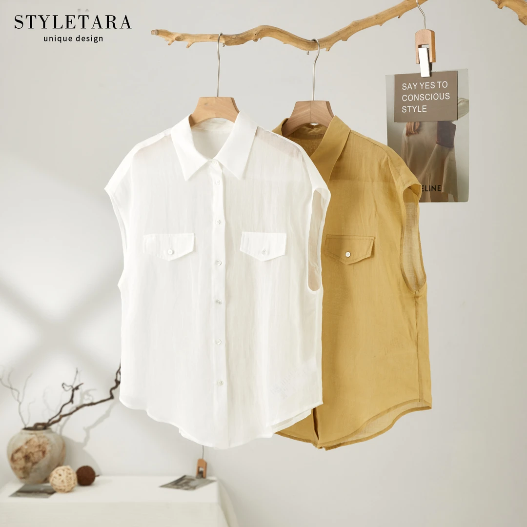夏季女士苎麻无袖小衫女装12661时尚休闲百搭透气宽松薄款简约