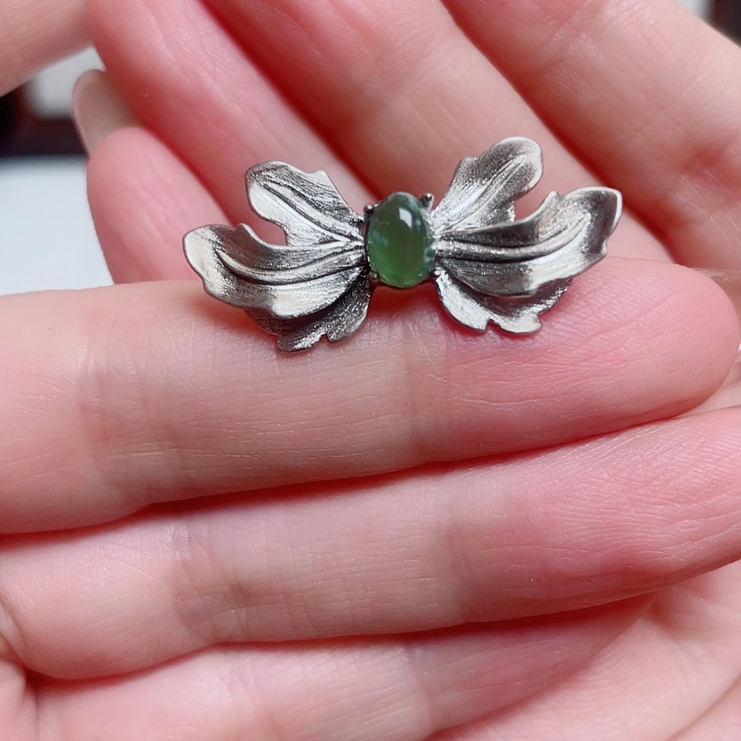 透闪石-蛇纹石玉银S925镶嵌戒指