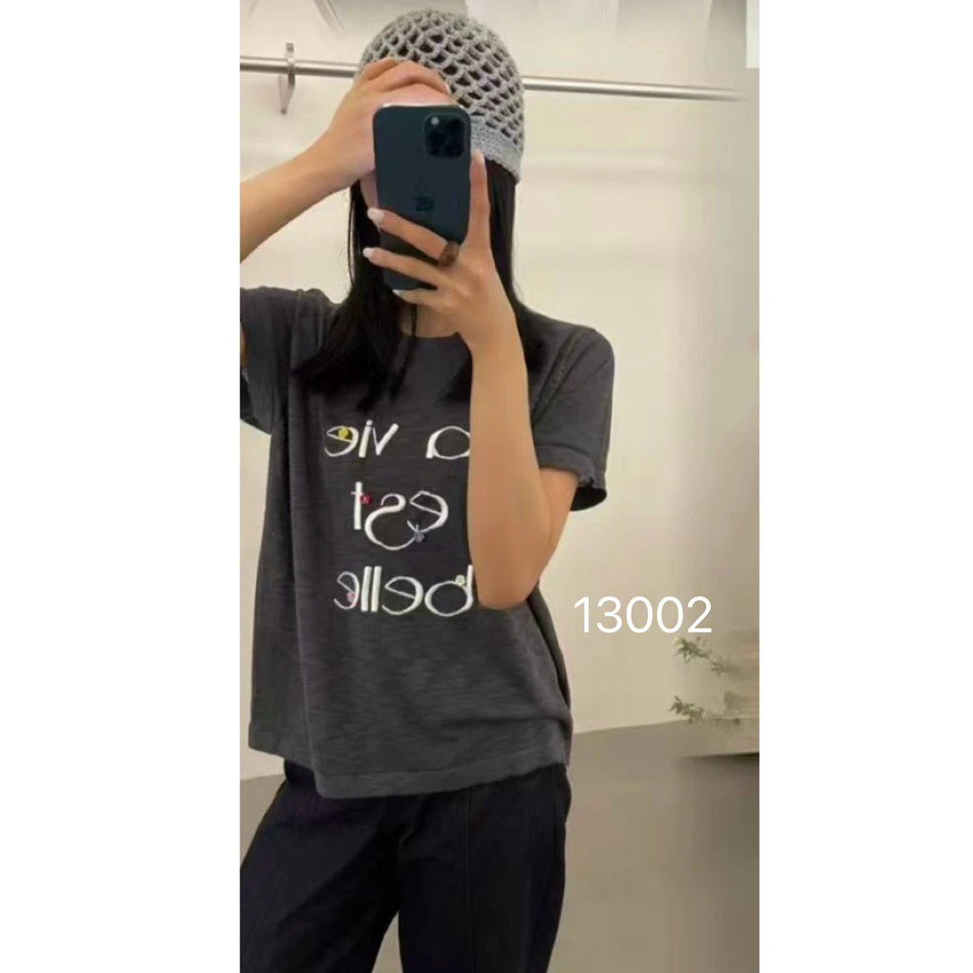 13002（部分无水洗唛，介意慎拍）WANGDAN新款字母纽扣刺绣短袖