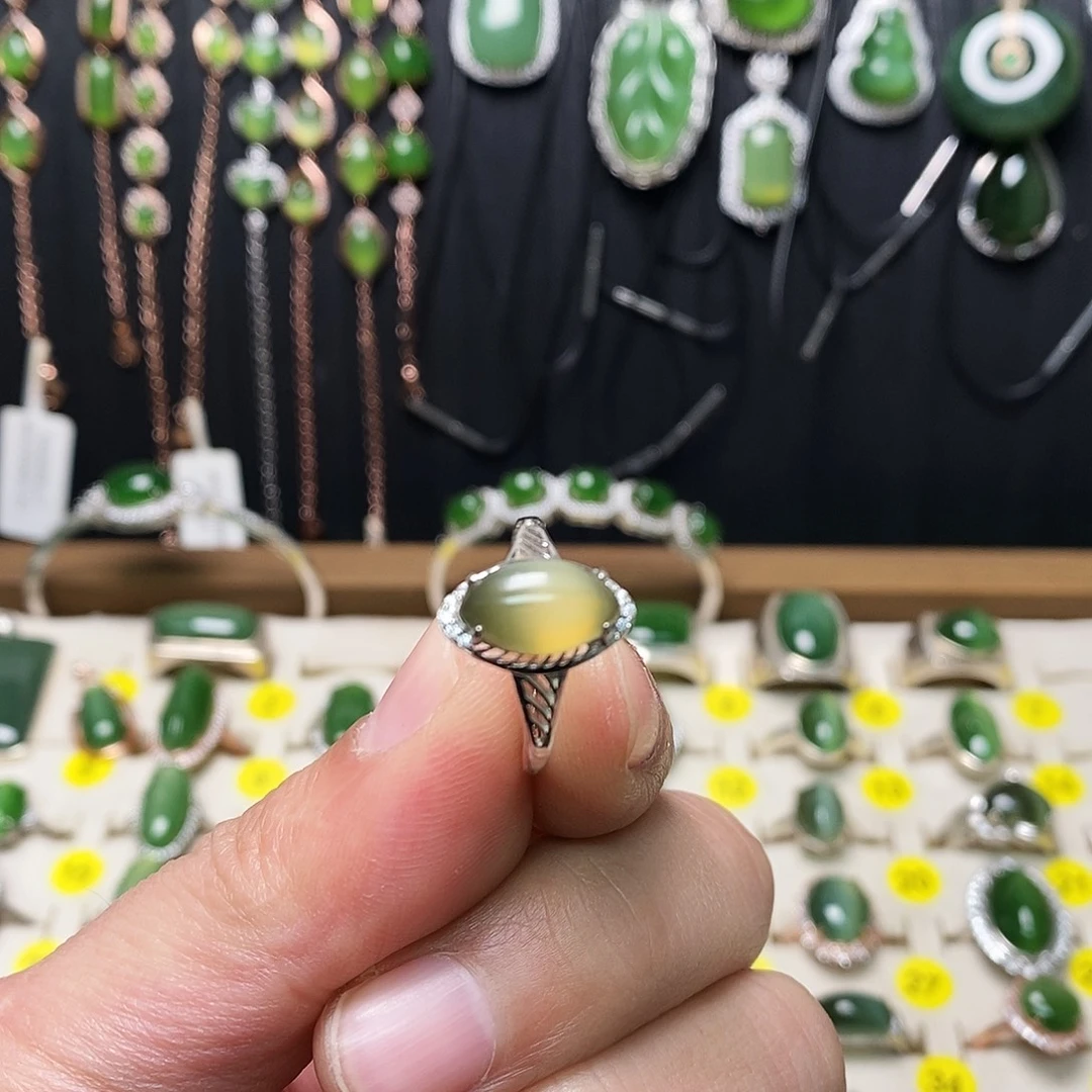 和田玉（碧玉）银S925镶嵌戒指