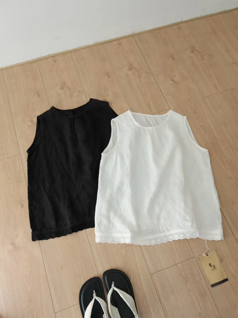 【极简主义】chalan  新款黑白两色亚麻无袖衬衣背心H25X0201