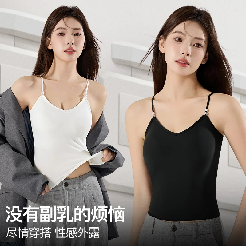 固定一体女生背心纯色夏季网红简约百搭一片式运动内搭上衣一体式