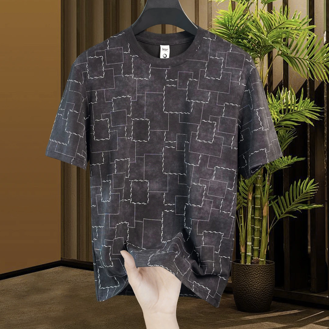 夏季短袖男装休闲半袖男士免烫格子圆领T恤时尚宽松韩版百搭上衣