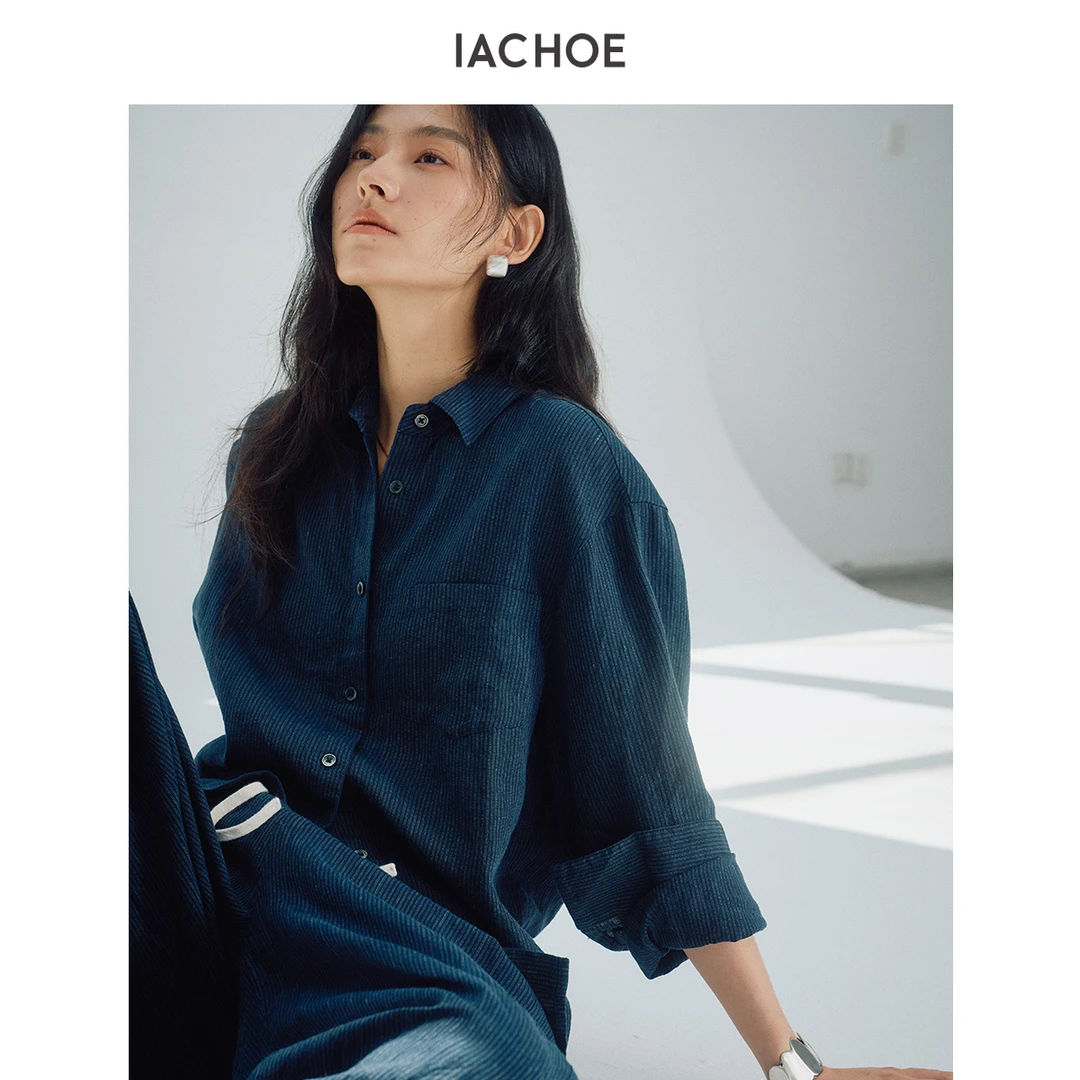 IACHOE蓝亚麻衬衫3661504010