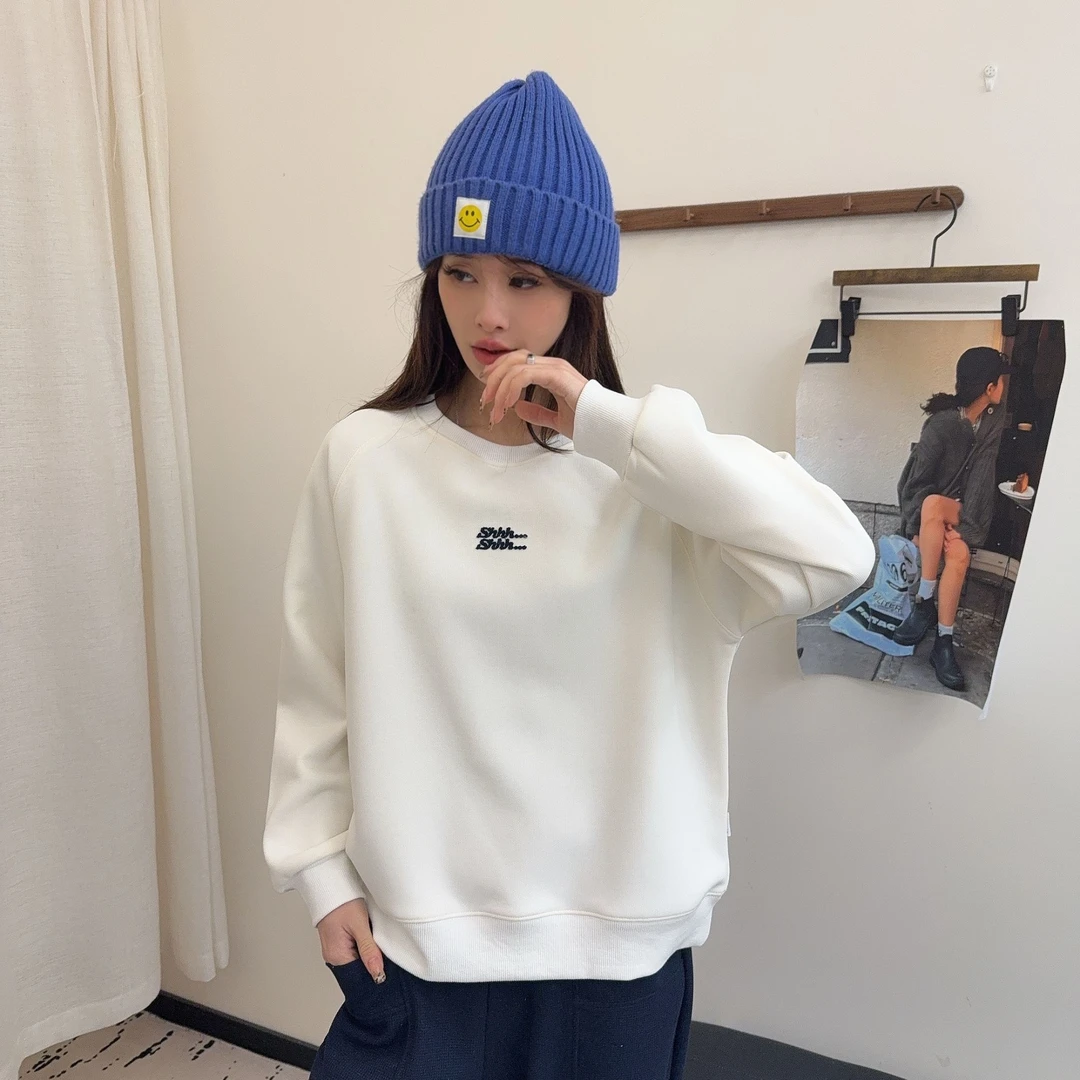 Y299冬季新款加绒韩版时尚休闲女士牙刷绣字母圆领套头卫衣25-198