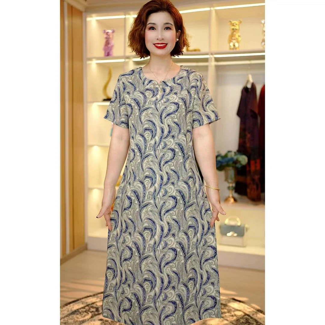 【文峰】夏季新款时尚气质宽松大码妈妈装连衣裙（凤尾花）