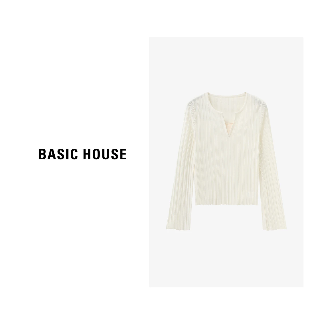 Basic House/百家好纯欲慵懒风女装修身显瘦针织衫-B0625B5KKP2
