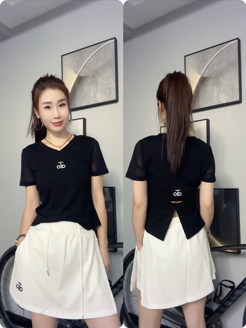 爆款弹力棉拼接网纱T恤5060-（CX)