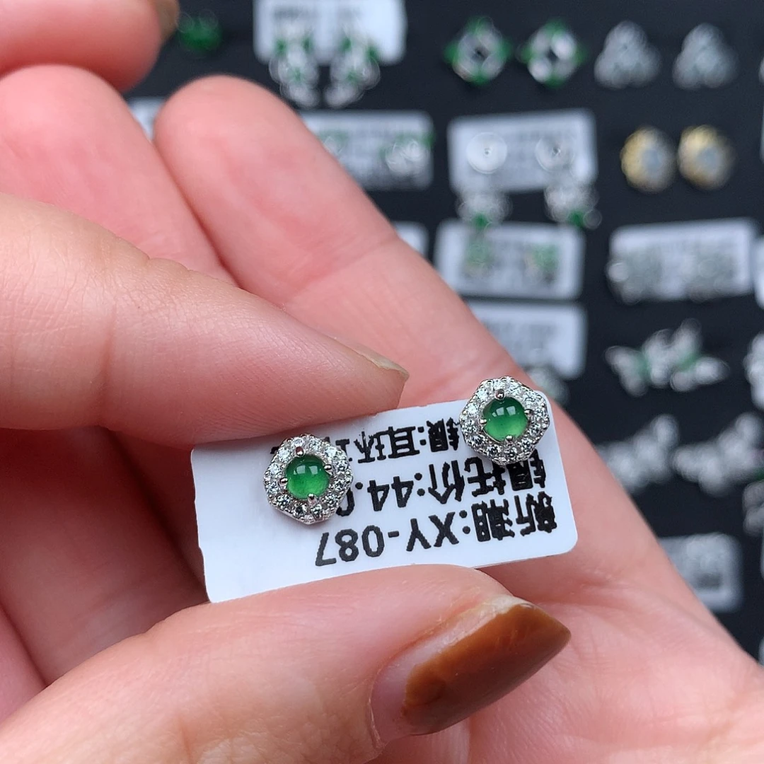 翡翠银S925镶嵌耳饰