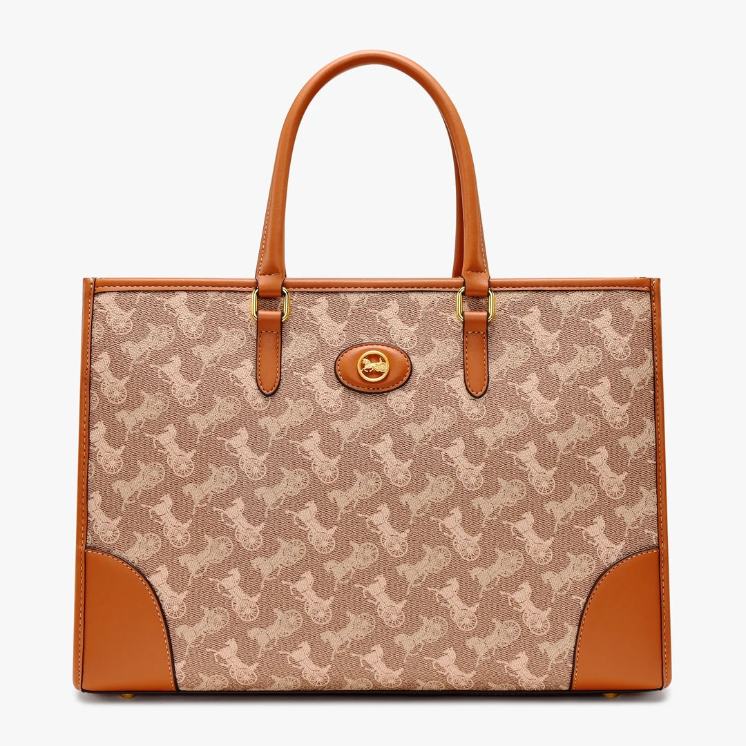 2025新款大号牛皮经典马车手提包单肩斜背多功能公文包印花托特包