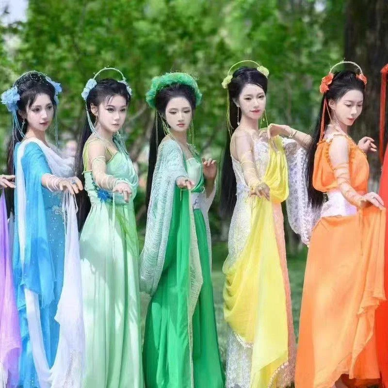 欢天喜地七仙女衣服同款多色古风汉服飘逸仙气连衣裙夏日套装夏季