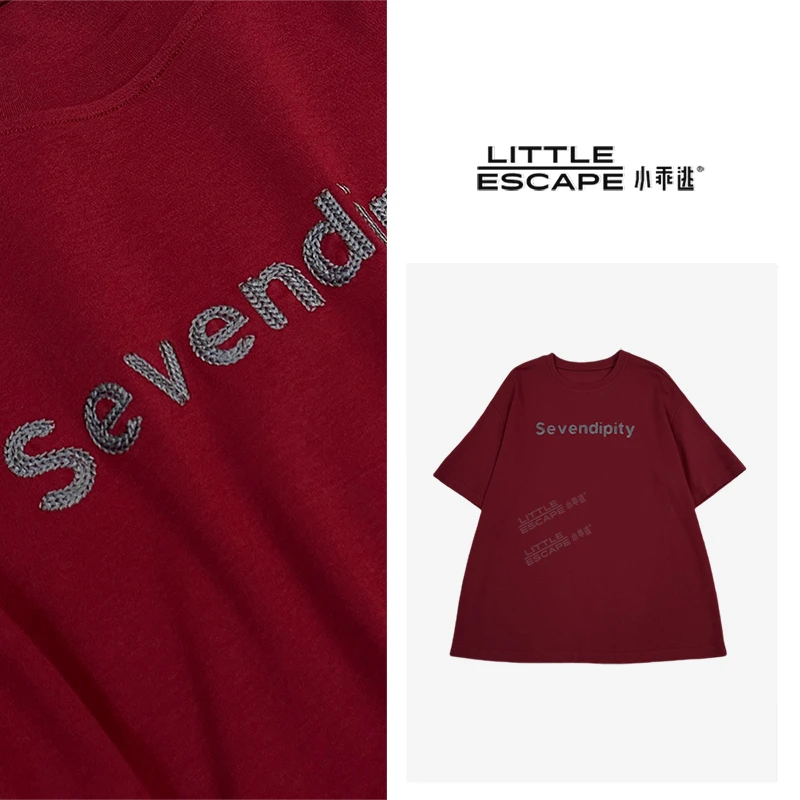 小乖逃SE时尚红色T恤短袖宽松字母T短袖透气夏季M8234