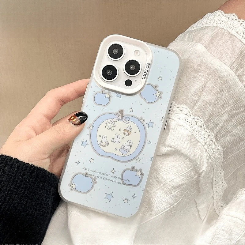 适用蓝苹果小兔子苹果16promax彩银手机壳华为oppovivo小米卡通