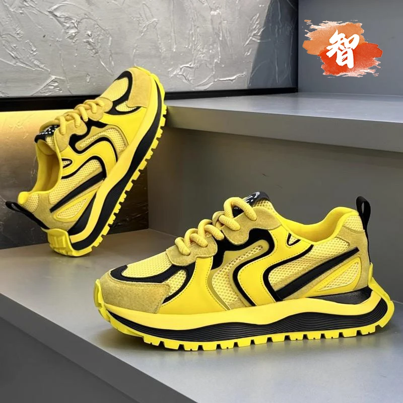 小智家男鞋2025夏季新款增高透气阿甘网面百搭耐磨运动休闲老爹鞋