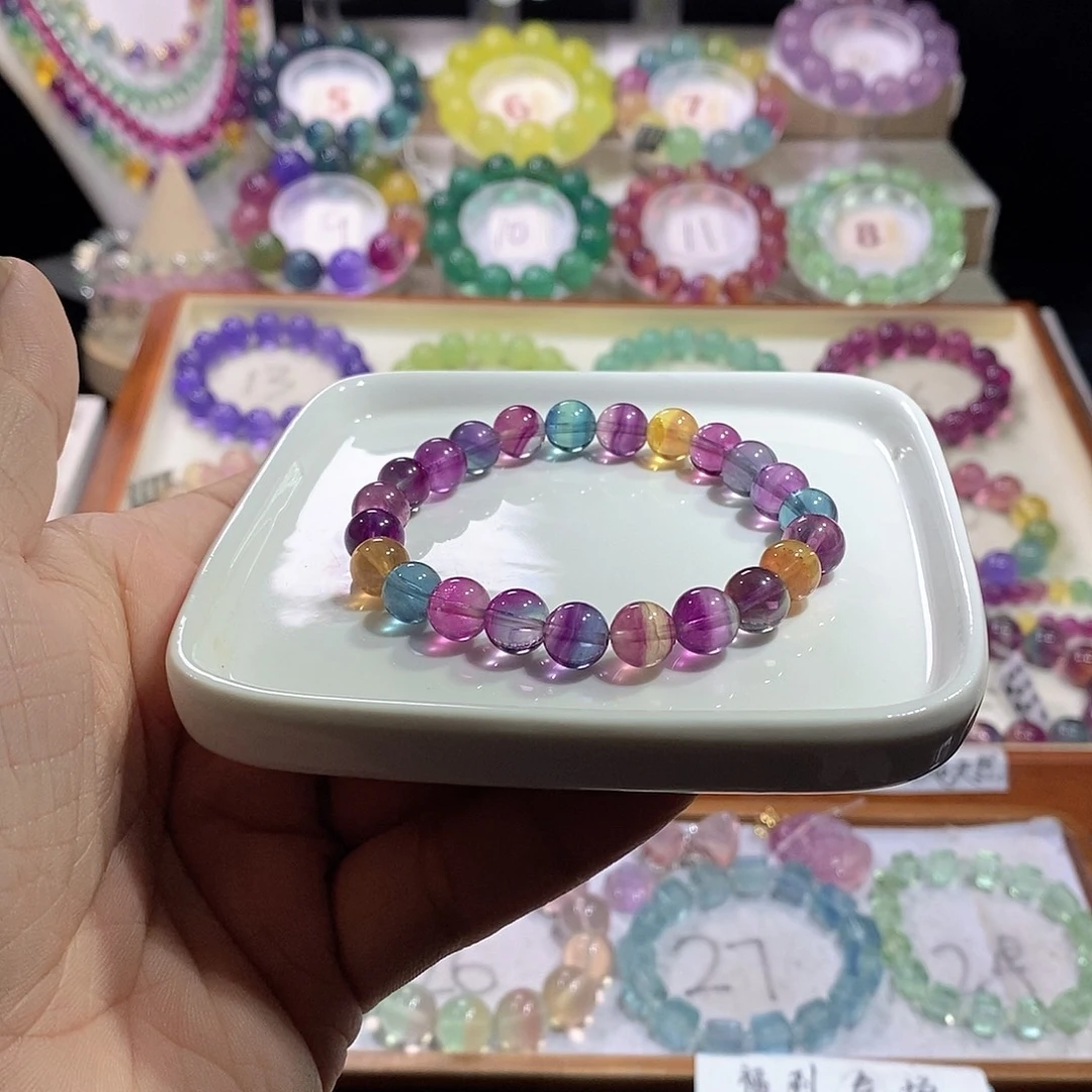 萤石未镶嵌手链8.6mm独角兽西瓜