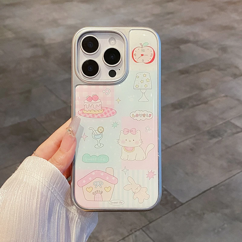蛋糕房屋猫咪滴胶硬壳适用iPhone16手机壳苹果15promax简约14