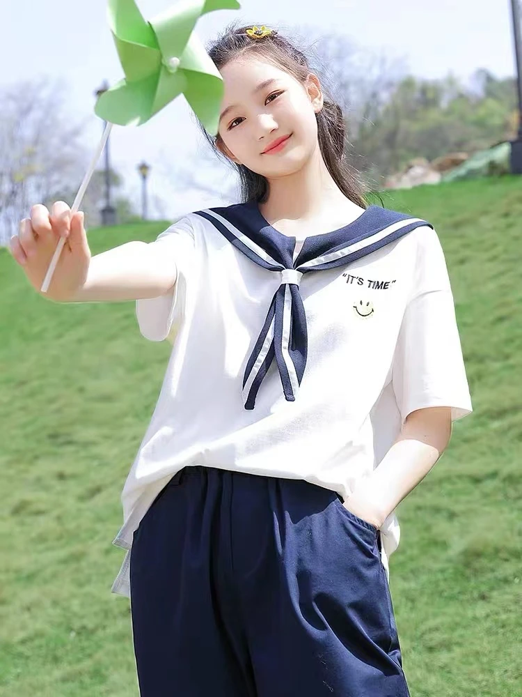 日系白色学院风海军领休闲运动上衣夏装娃娃领软妹A4-4