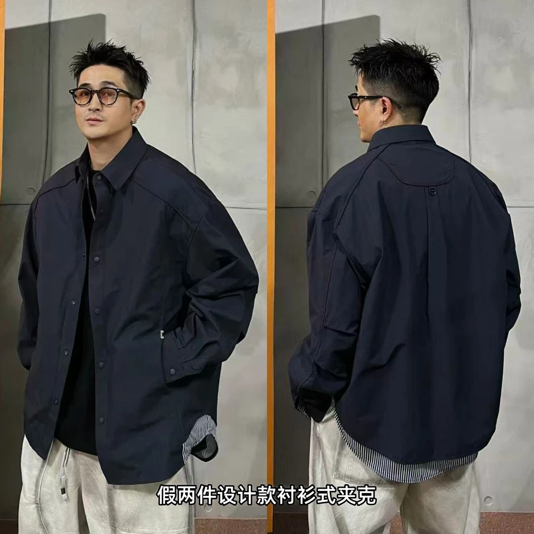 到位二狗2025秋季款潮流百搭衬衣高街宽松设计条纹衬衫式夹克外套