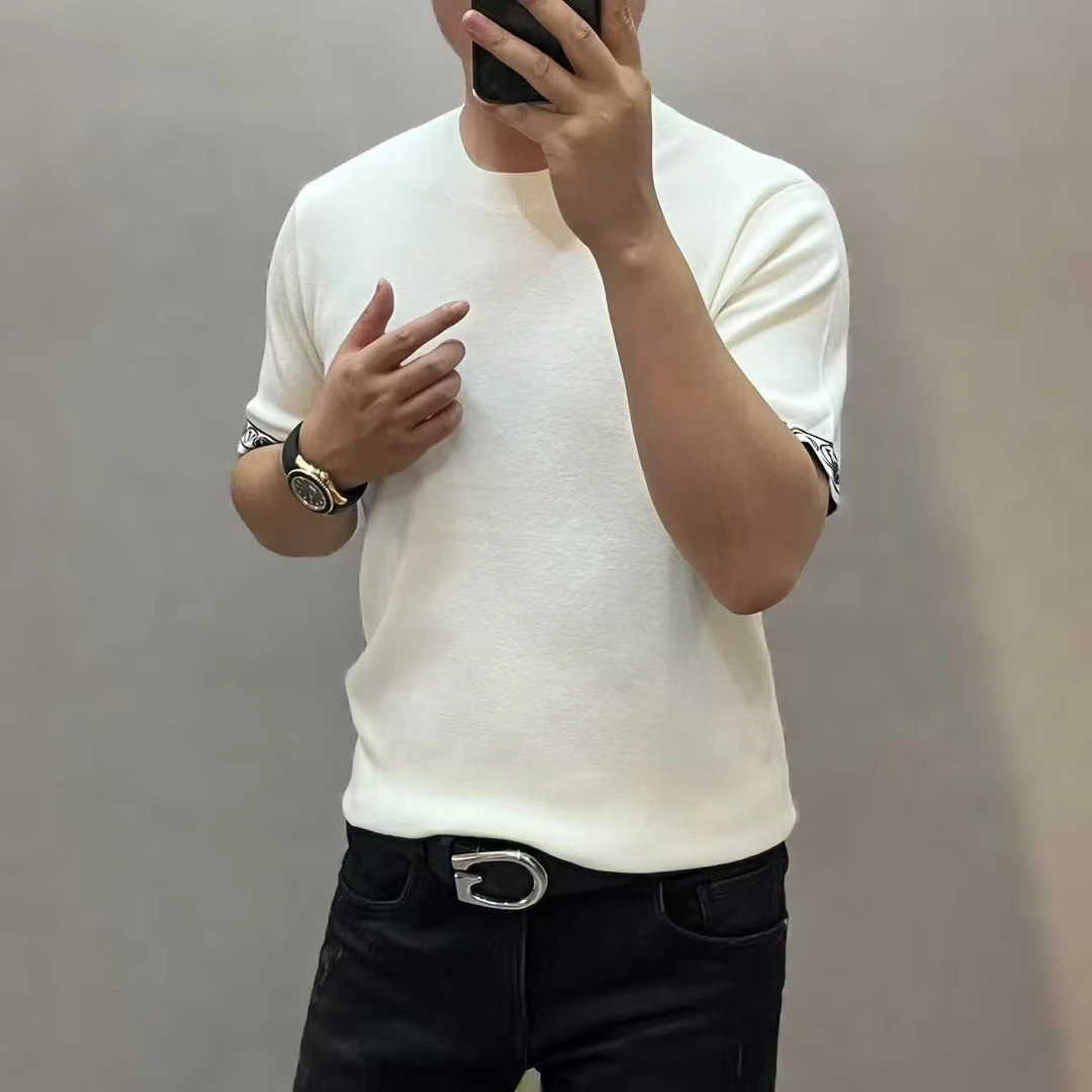 新款高端男士潮流时尚简约圆领短袖针织T恤PLD2553