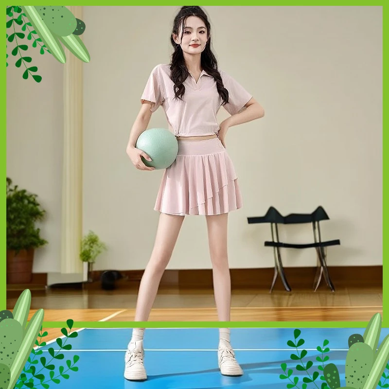 新款跑步运动套装健身衣女减龄羽毛球polo衫网球短裙速干夏季冰丝
