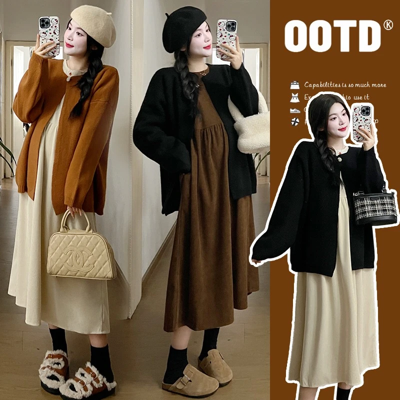 孕妇秋装毛衣2025新款时尚洋气时髦孕妈穿搭连衣裙毛衣裙子背带裙