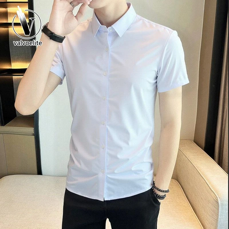 VALVOELITE夏季短袖无痕衬衫免烫高弹衬衣商务休闲高端百搭上衣男