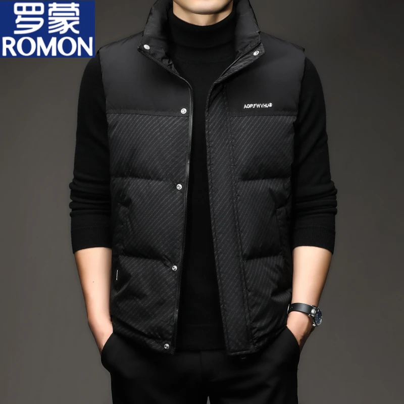 罗蒙高档拼色羽绒马甲时尚背心外套坎肩秋冬百搭潮流保暖坎肩