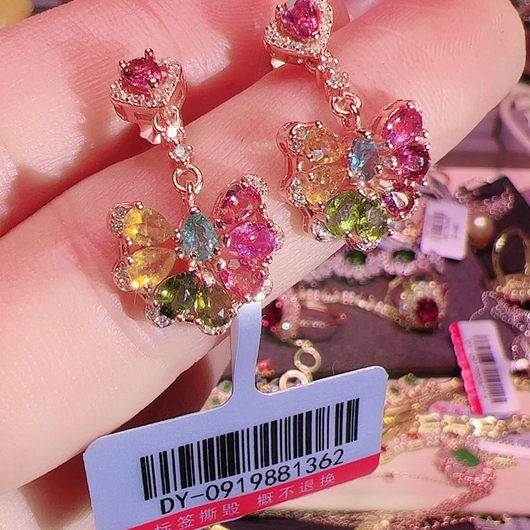 碧玺碧玺耳坠银S925镶嵌