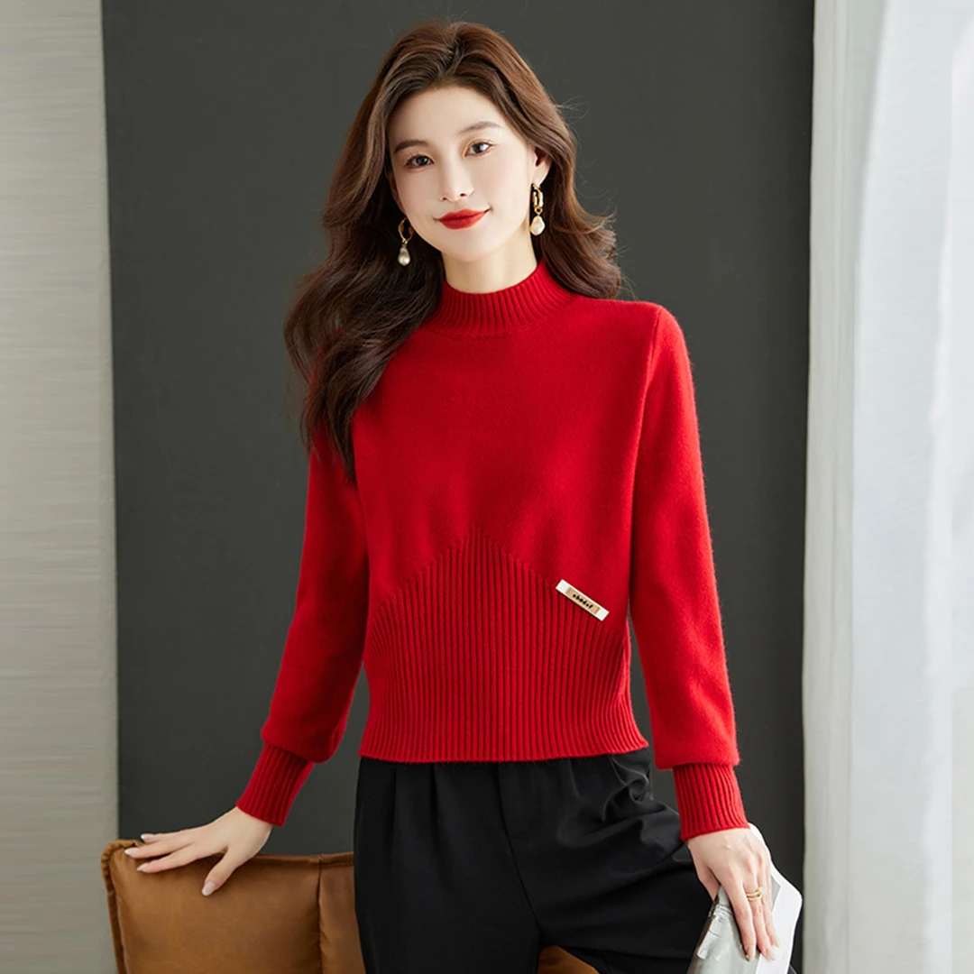 恒彩源秋冬新款羊毛衫高腰洋气短款显瘦百搭半高领打底时尚毛衣