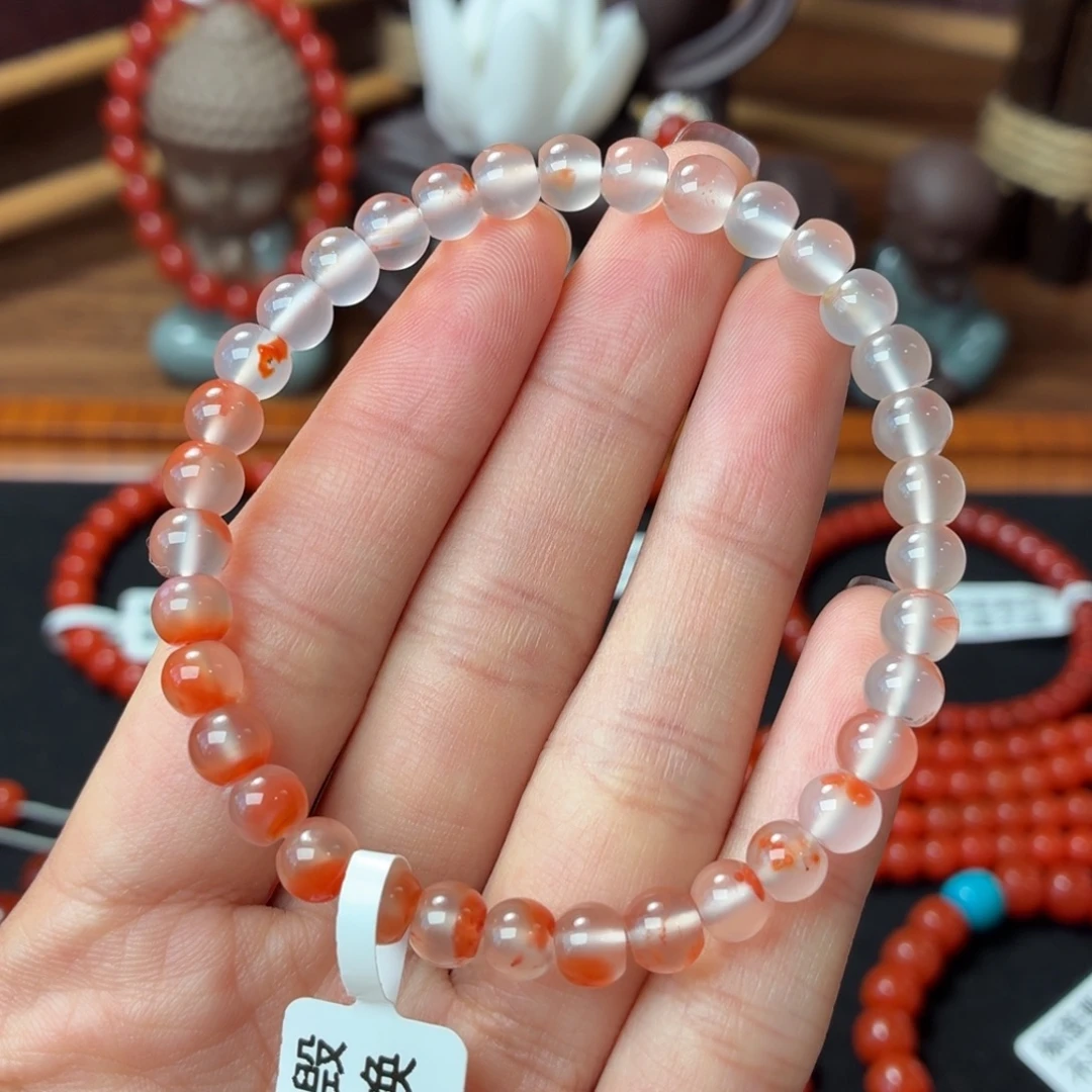 南红玛瑙未镶嵌手串保山原矿南红大黑洞冰飘卡6