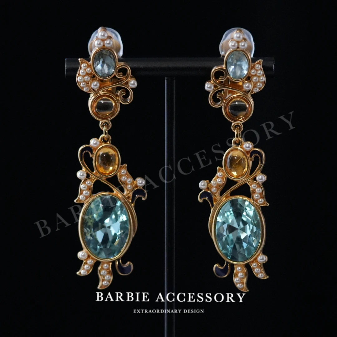 铜合金合成锆石耳饰 【古殿光艺】法式时尚轻奢设计款高级感耳夹