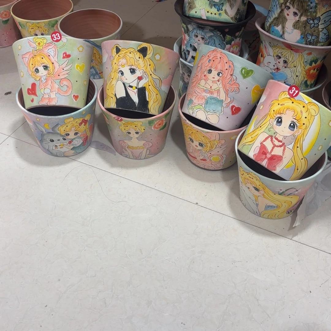 明***明景德镇手绘花盆陶瓷8个微瑕