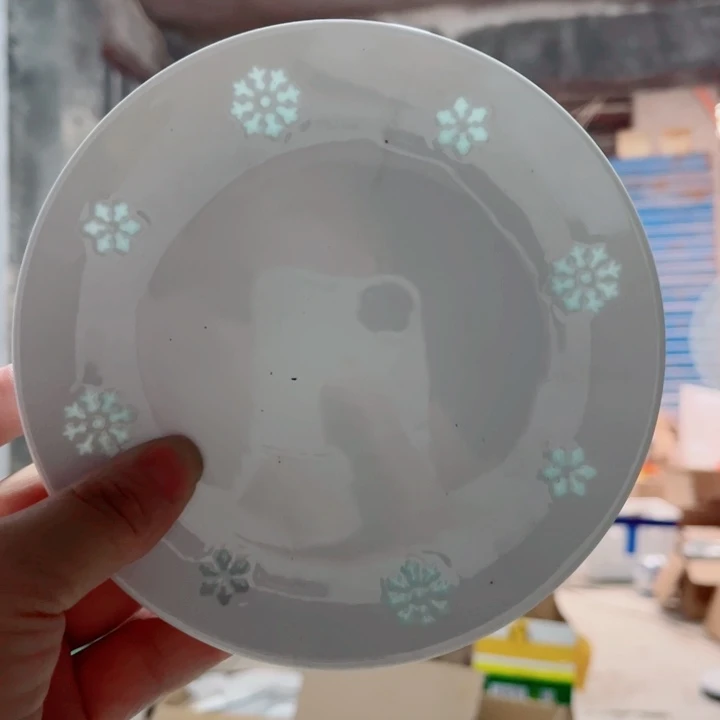 青花玲珑6寸骨碟雪花雕刻