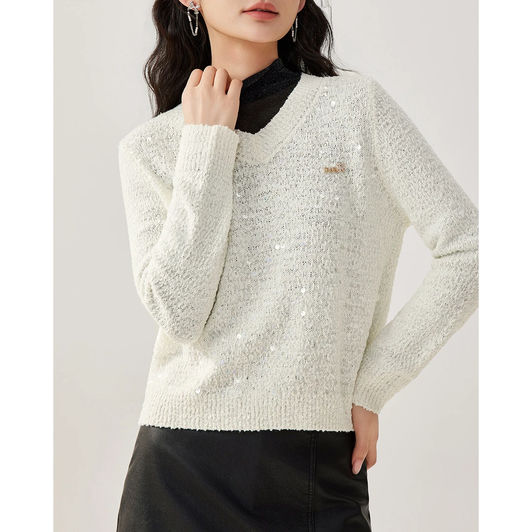 商场同款新品IEF/爱依服2025春季新款V领慵懒风毛织上衣欧若风