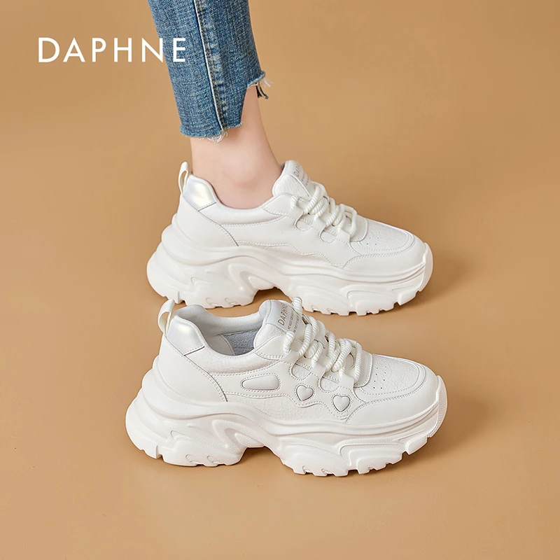 Daphne/达芙妮女鞋2025春老爹鞋运动休闲小白鞋经典透气爱心厚底