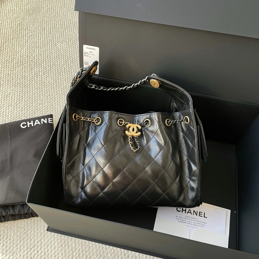 未使用 Chanel/香奈儿 26C黑色油蜡皮鸳鸯链条25bagJM14TH79-0041