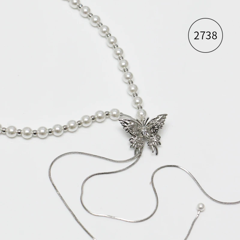 Misscircle Made 铜合金仿珍珠项链 珠珠蝴蝶抽拉项链气质女2738