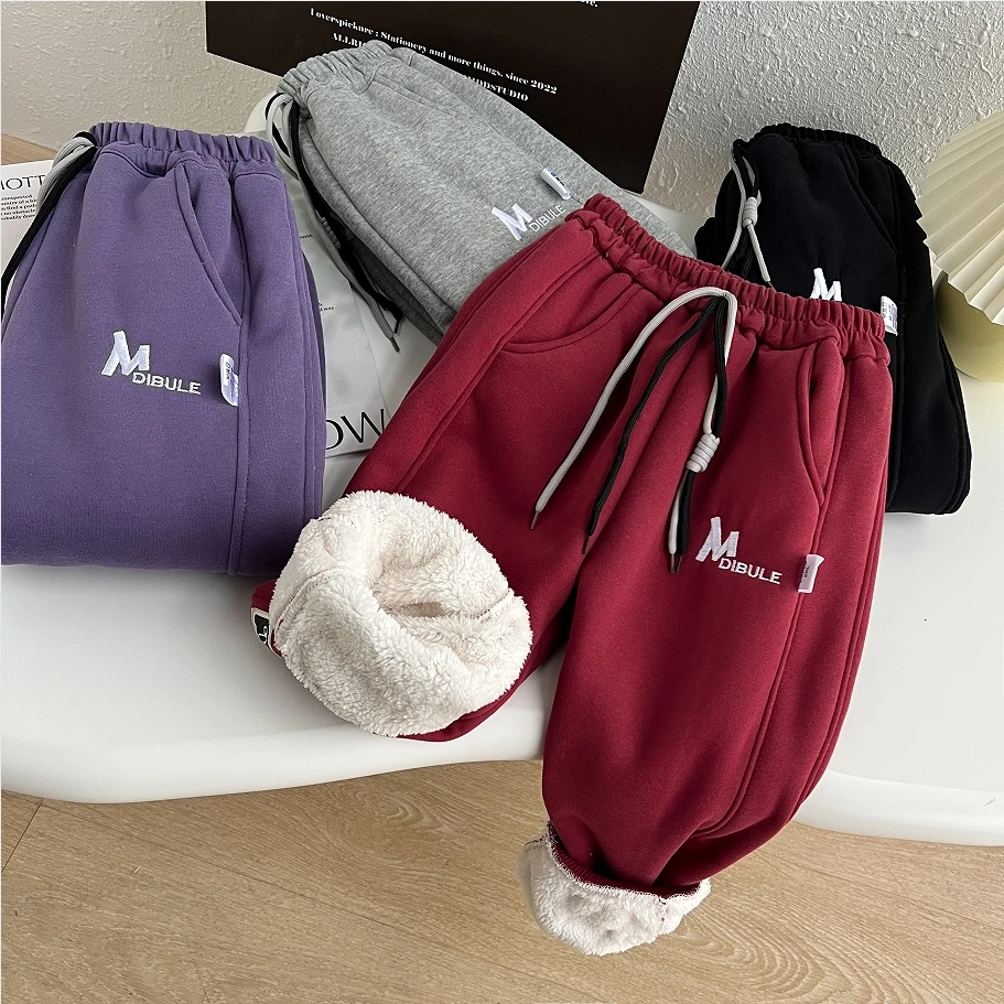 中性外穿宽松运动裤绒裤秋冬冬季休闲儿童运动裤保暖长裤 裤子