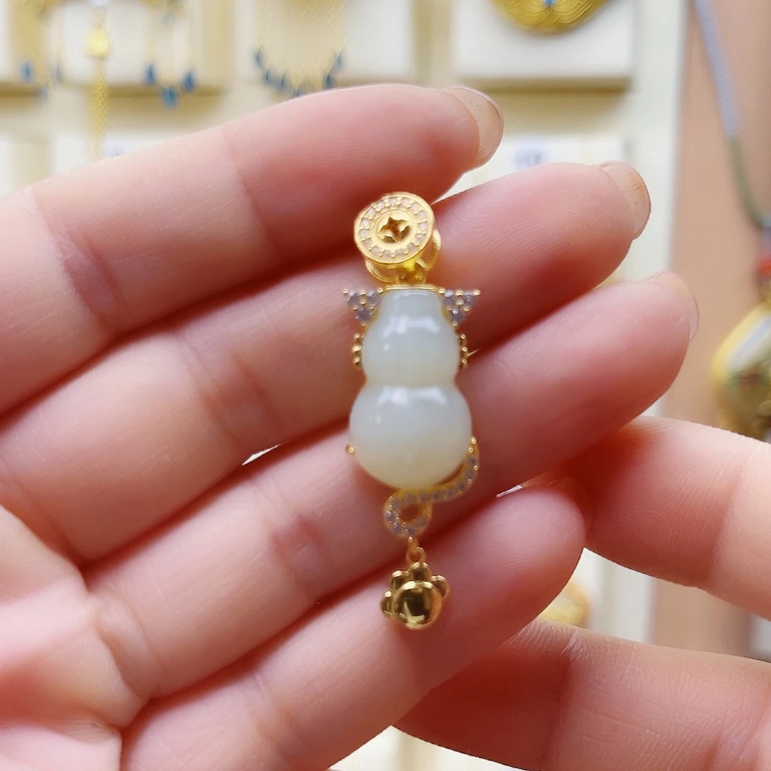 和田玉银S925镀金镶嵌颈饰