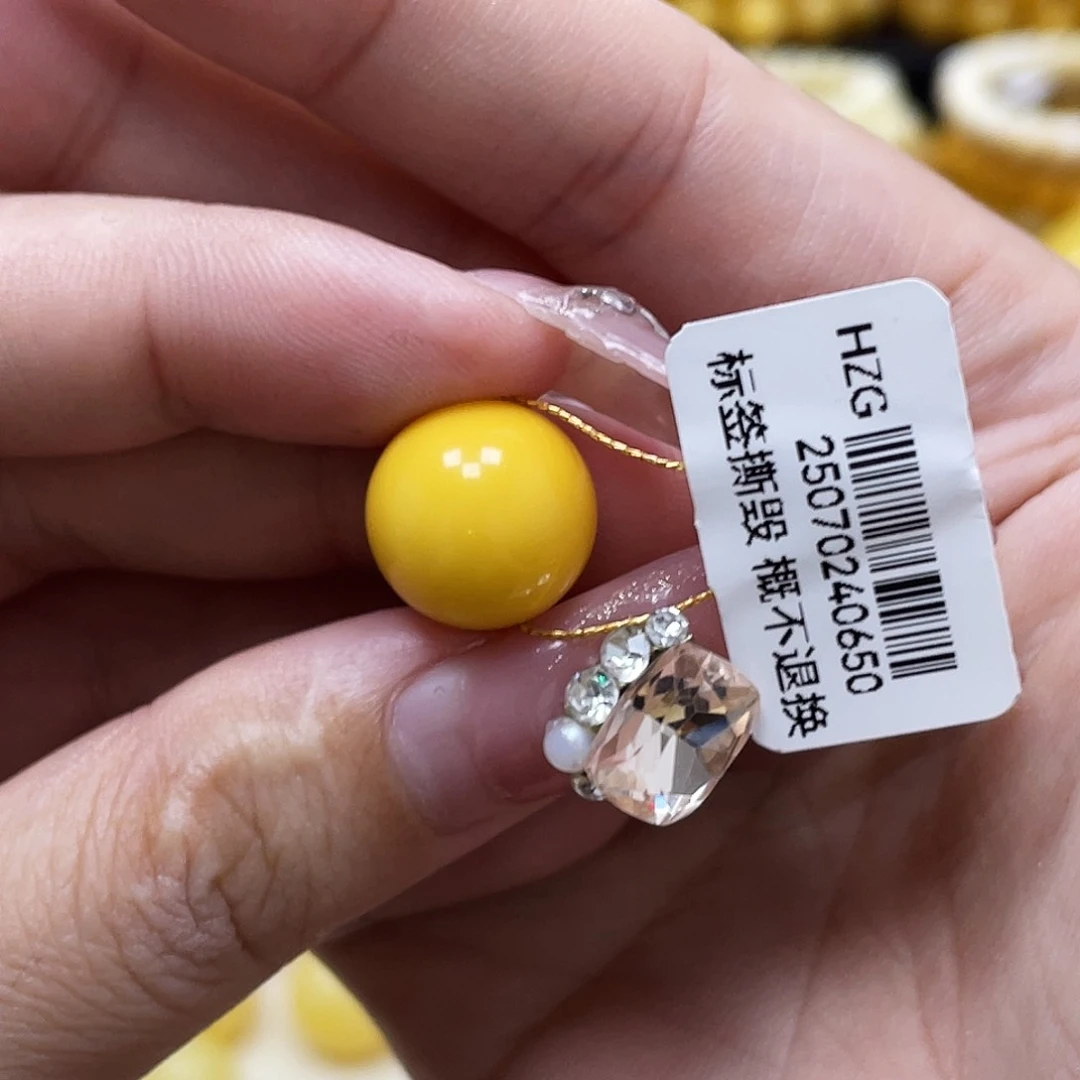裸石蜜蜡未镶嵌13mm氧化款圆珠皮色