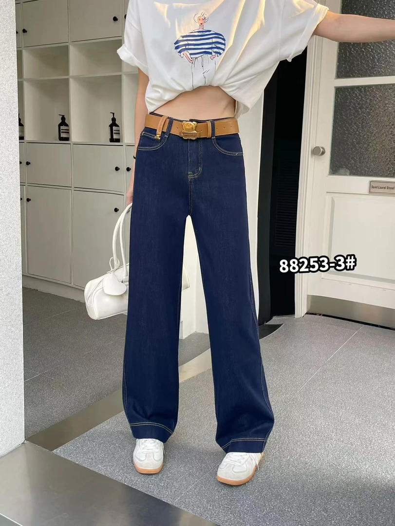 【88253】女#高腰直筒宽松牛仔裤【配皮带】
