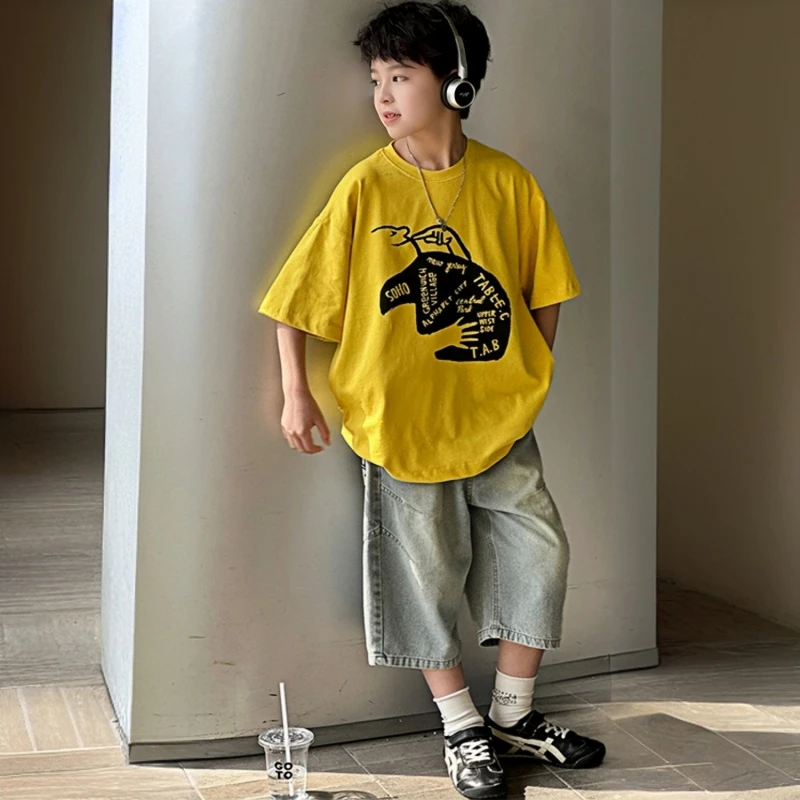 男童套装夏装2025新款儿童装短袖短裤潮酷中大童男孩夏季衣服帅气