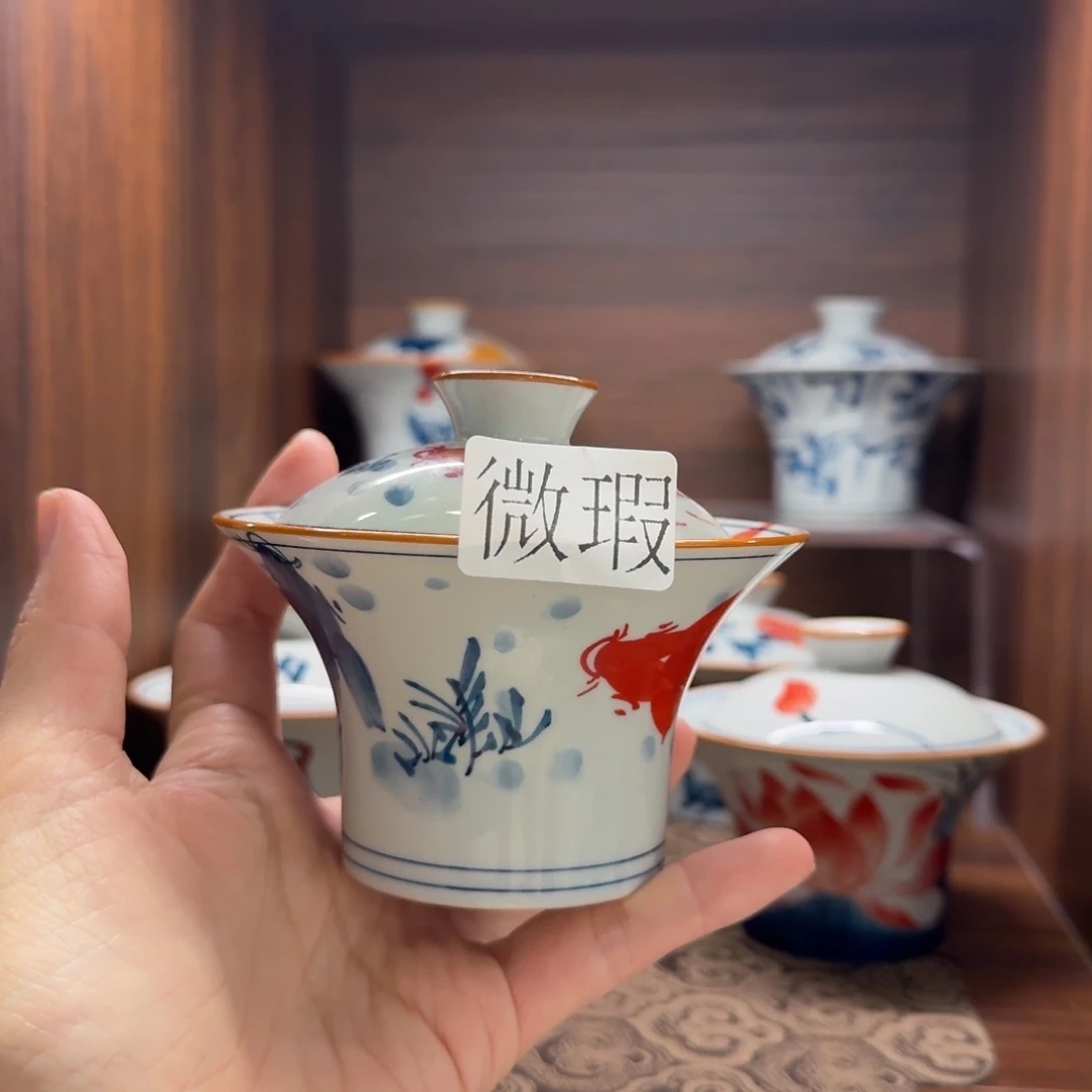 釉下手绘茶具微瑕