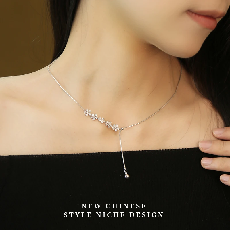 坠链均925银合成锆石 五花项链气质轻奢款情人节新年礼物可调节