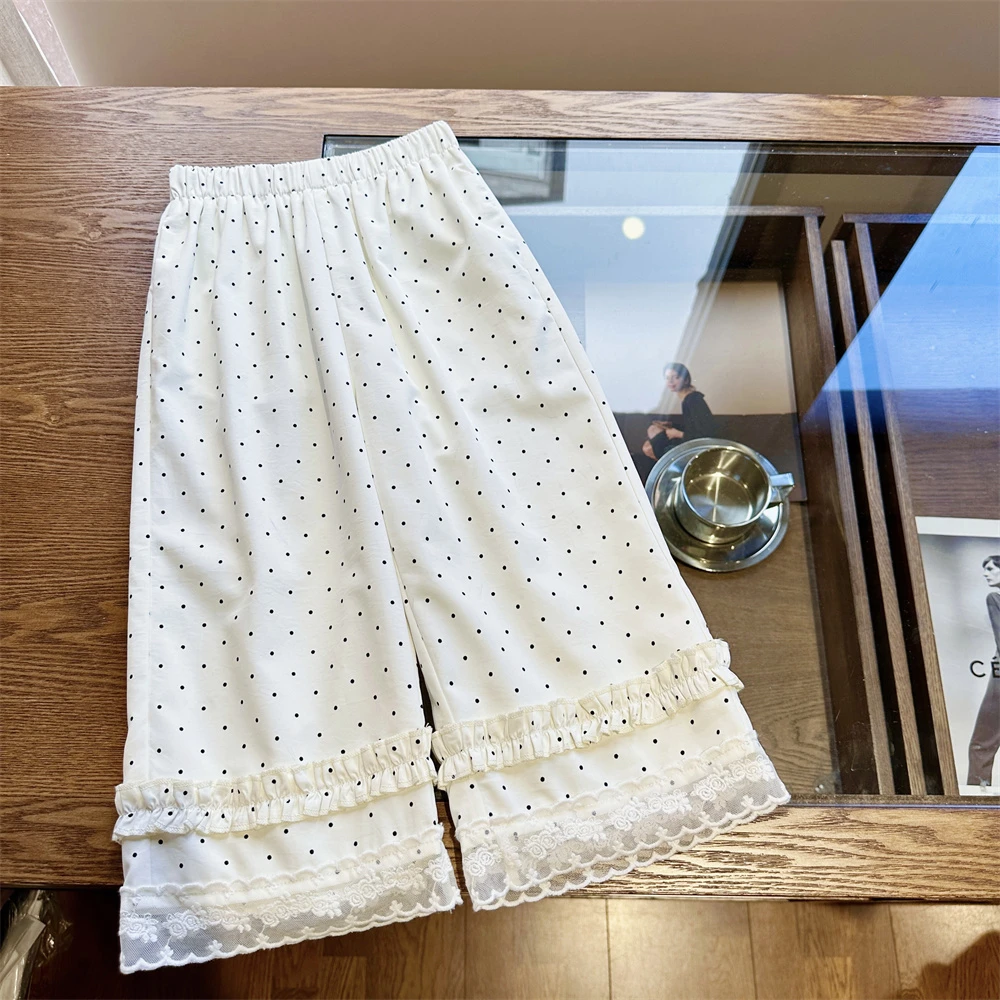现货【班诺】夏装纯棉长裤5565女童洋气宽松韩版波点百搭直筒休闲裤