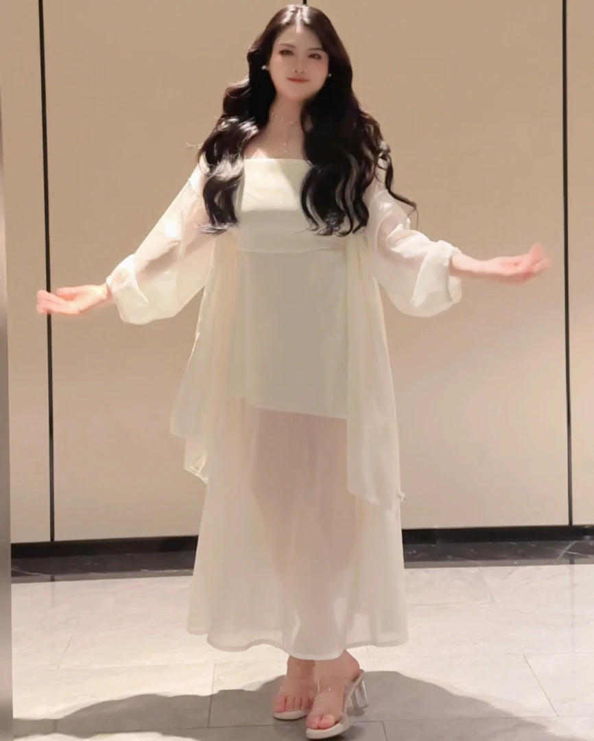 法式春夏季秋冬套头大码连衣裙宽松设计师外搭纯色显瘦纯欲风9002