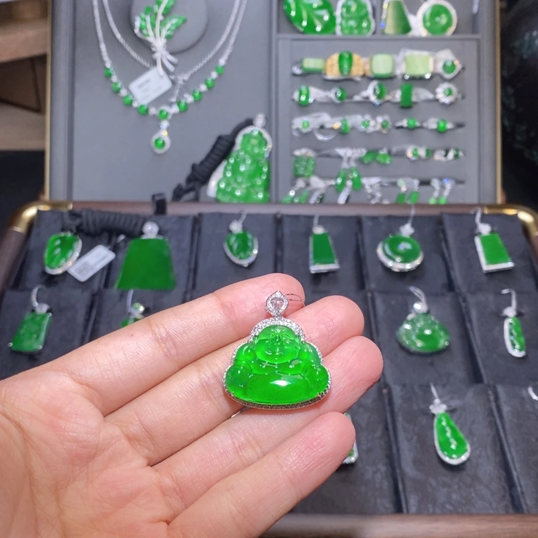 翡翠18K金镶嵌吊坠(不含链)佛公吊坠