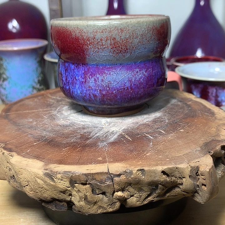 瓷片钧瓷杯子，纯手工制作