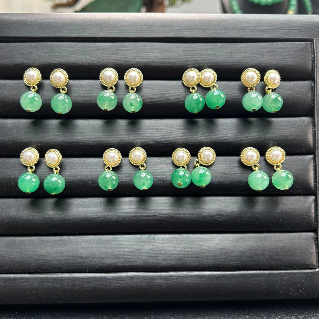 雅观珠宝 非洲翠独龙玉单珠耳坠 多样性随机发其一