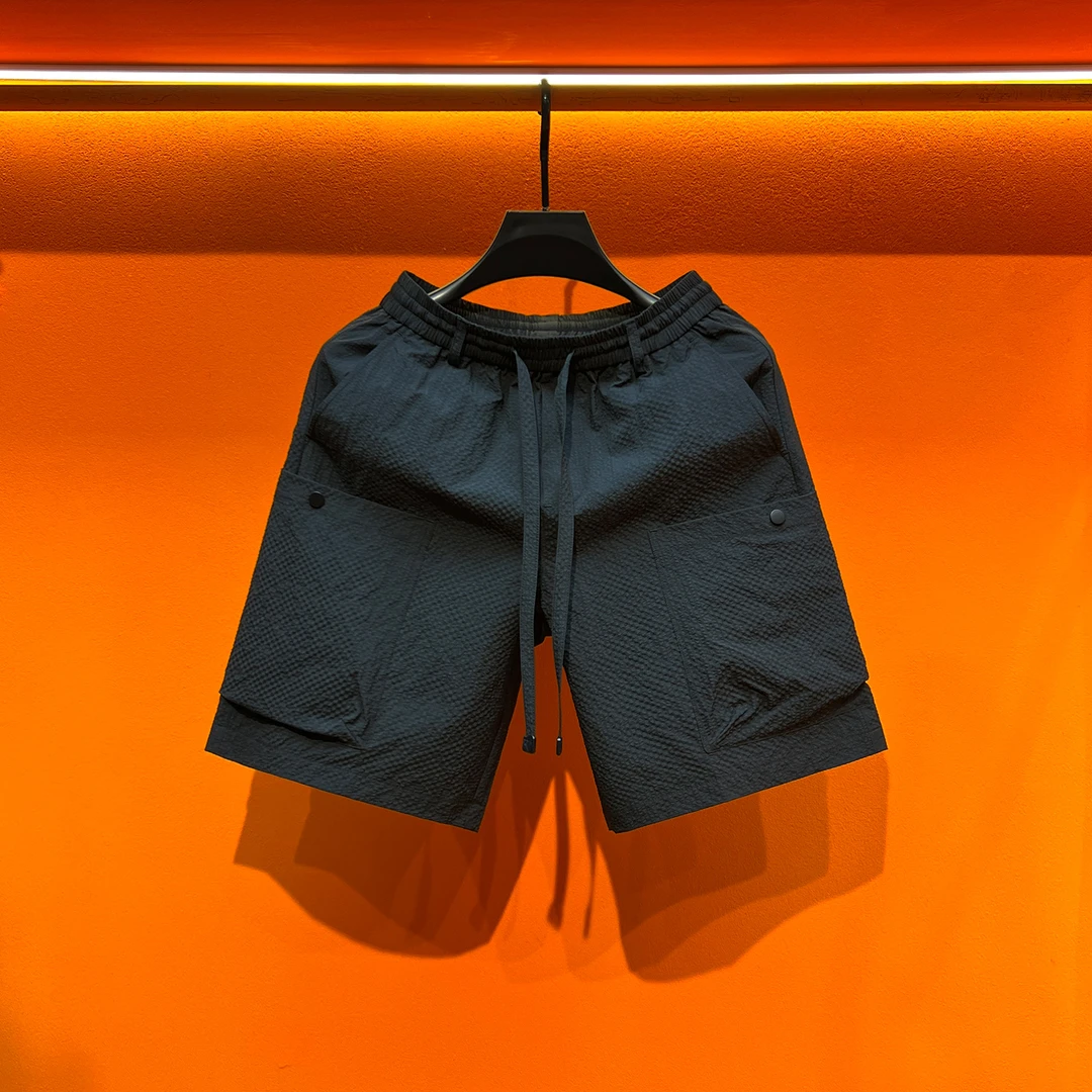 肌理纹个性休闲短裤男夏季潮流美式宽松直筒中裤抽绳松紧腰五分裤